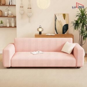 Lukzer 2 Seater Pastel Pink Dotted Stripe Pattern Sofa Cover | 240 GSM Universal Stretch Fit Jacquard Fabric Couch Protector